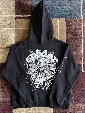 Spider  Hooded Sweatshirt with White Spiderweb Print